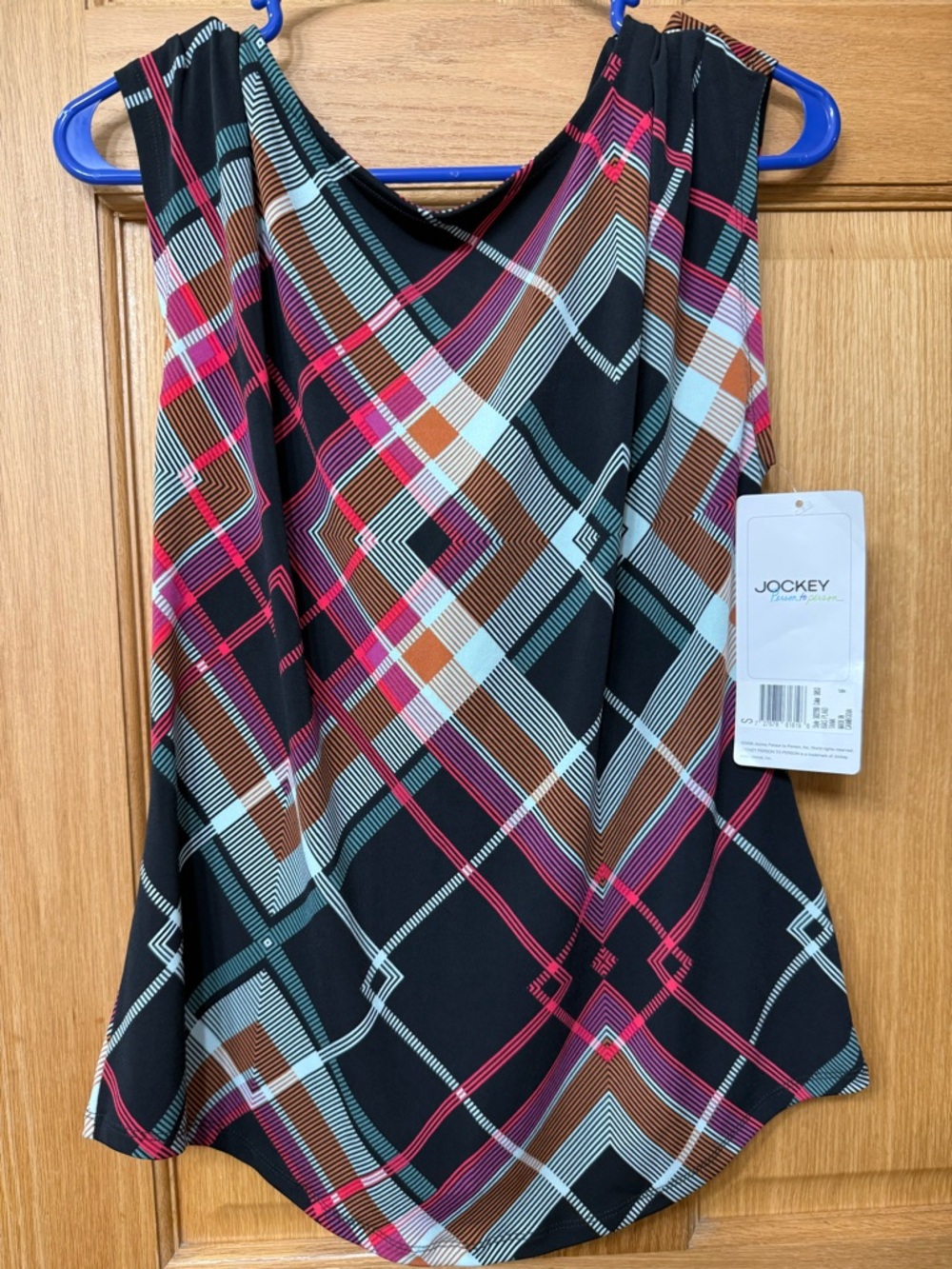 Jockey Black Plaid Sleeveless Camisole with Pink, Brown & Light Blue Accents